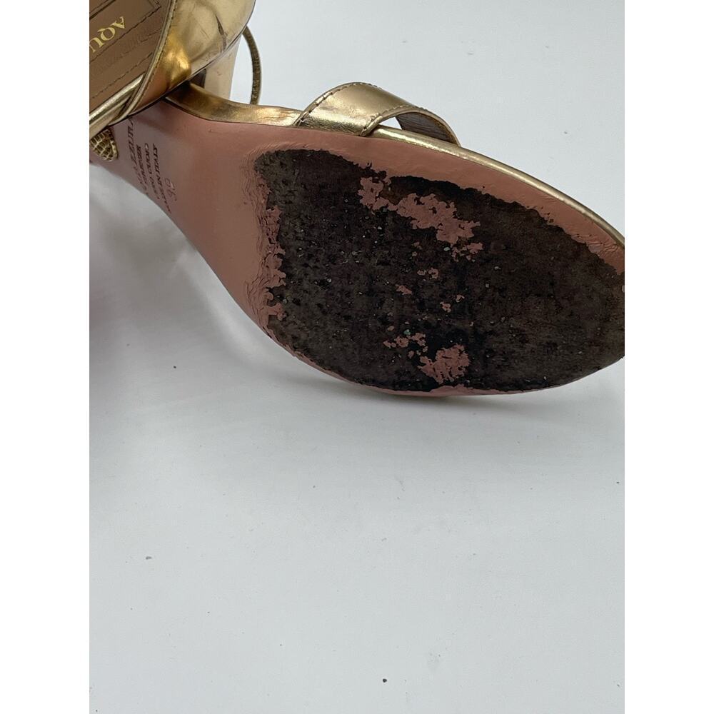 Aquazzura Gold Mirrored Patent Leather Strappy Heel Open Toe Sandals Sz 39/8‎ - Picture 10 of 12